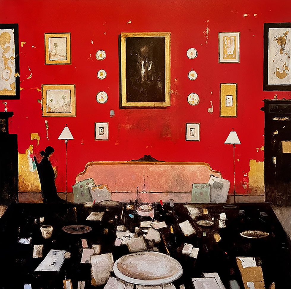 Geoffrey Johnson "Old Hotel" 58 x 58, oil on canvas, #21944, $29,900