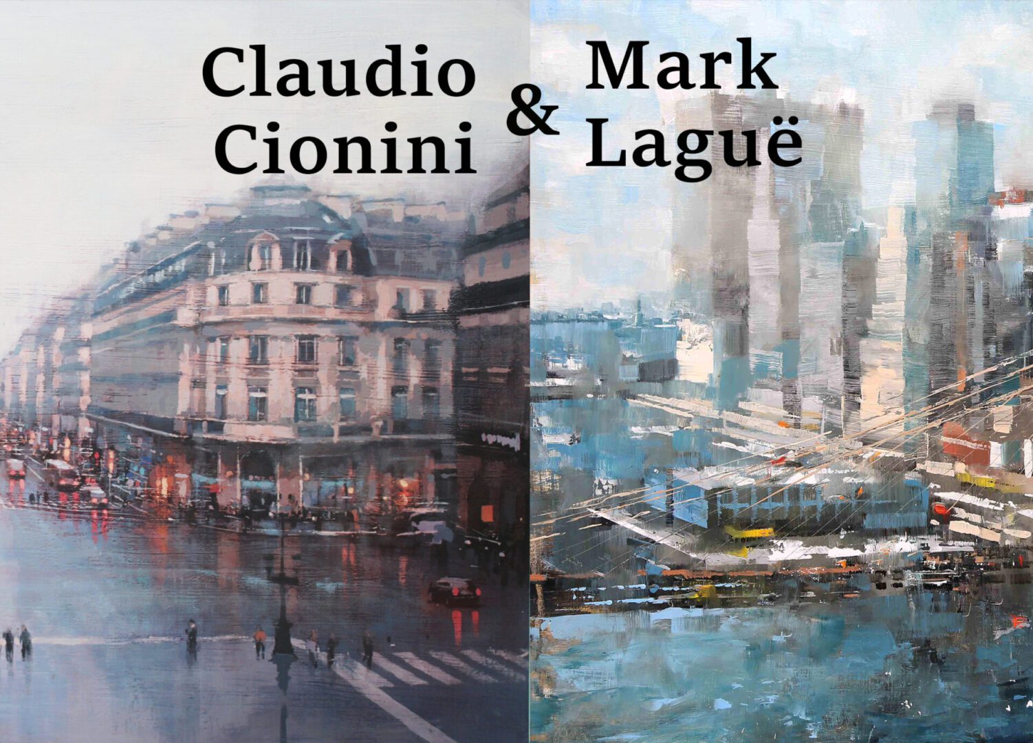 Urban cityscape artwork by Claudio Cionini and Mark Lagüé.