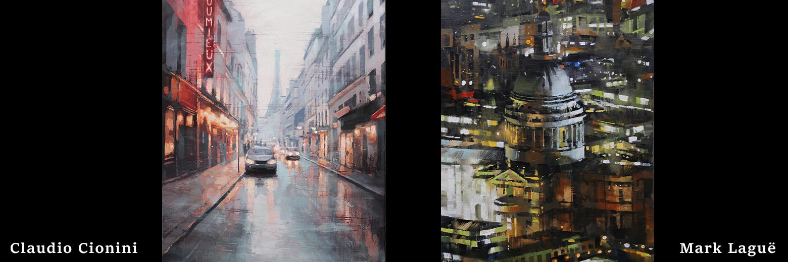 Rainy city street and night lights