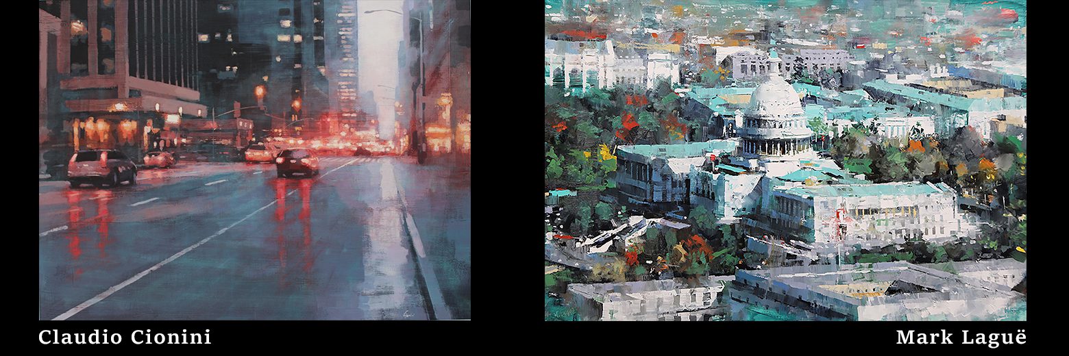 City street in rain, urban scene