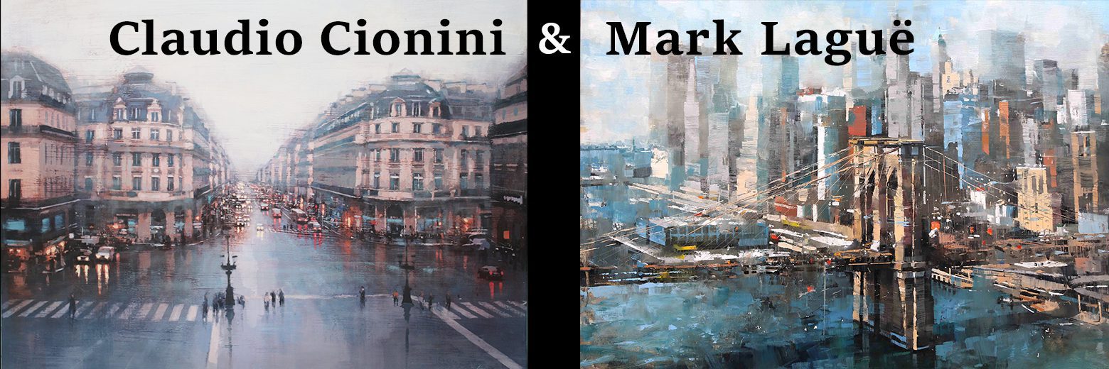 Two cityscape artworks side by side