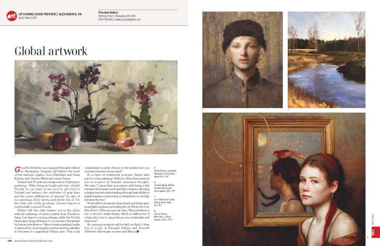 Magazine spread featuring global art pieces
