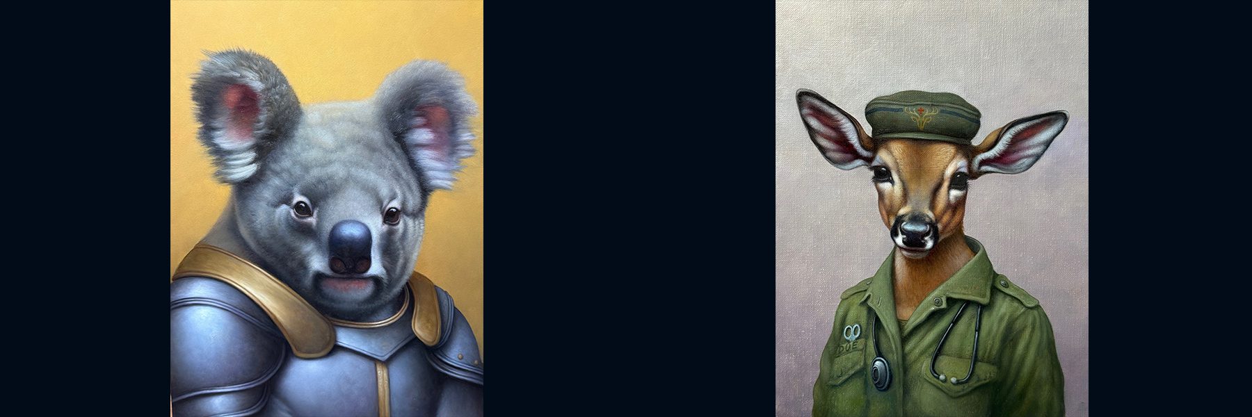 Koala in armor, deer in uniform