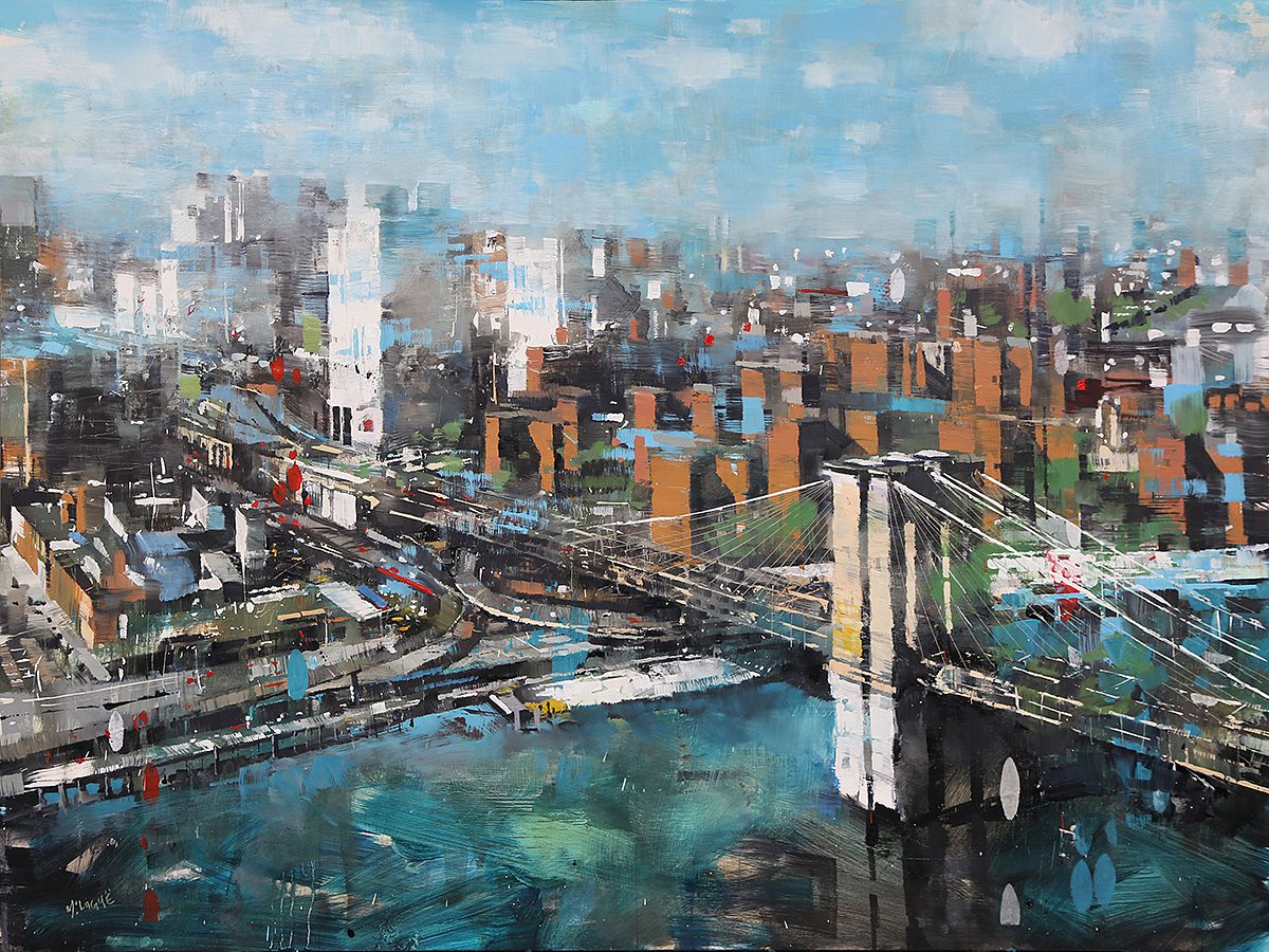 Cityscape with bridge and river