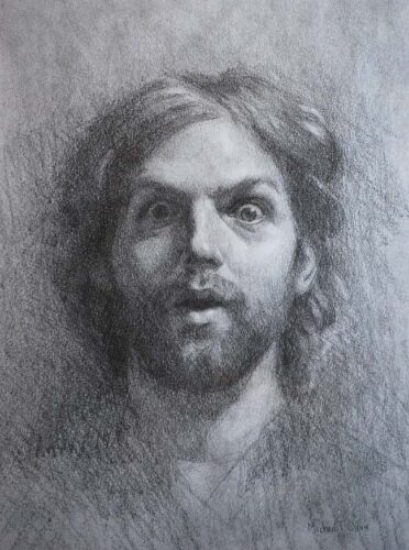 Detailed sketch of a surprised man