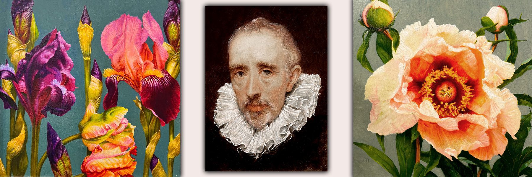 Floral art with a classic portrait centerpiece