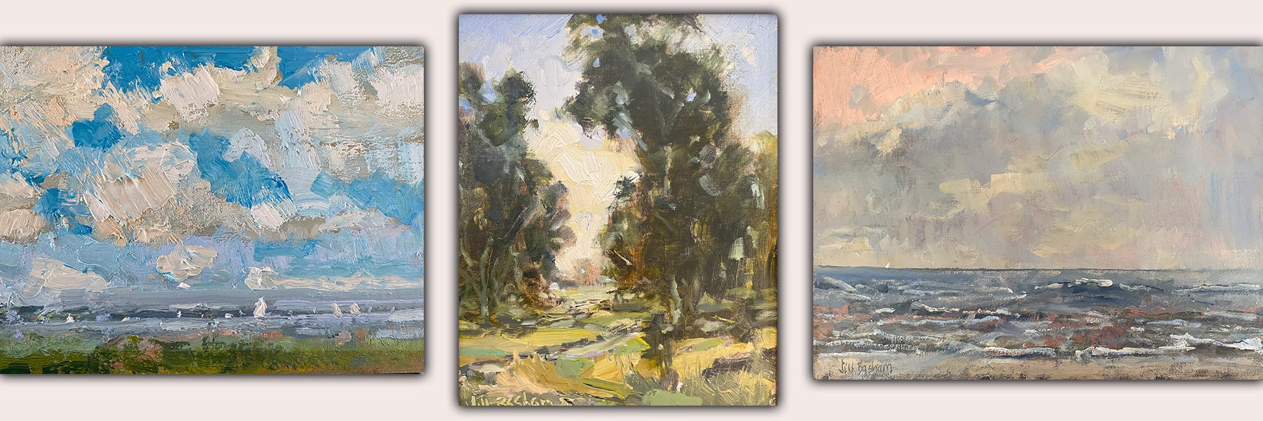 Seascape and forest landscape paintings