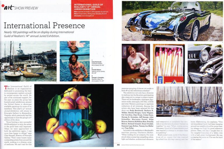 Art exhibition preview with diverse paintings