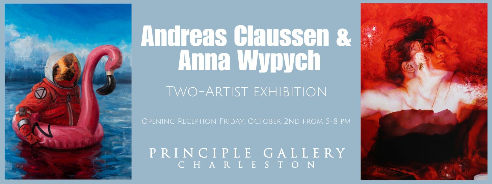 Poster for a two-artist exhibition by Andreas Claussen and Anna Wypych.