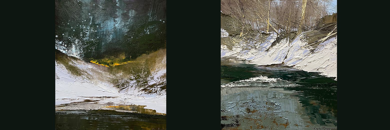 A rocky shoreline with water gently flowing over stones.