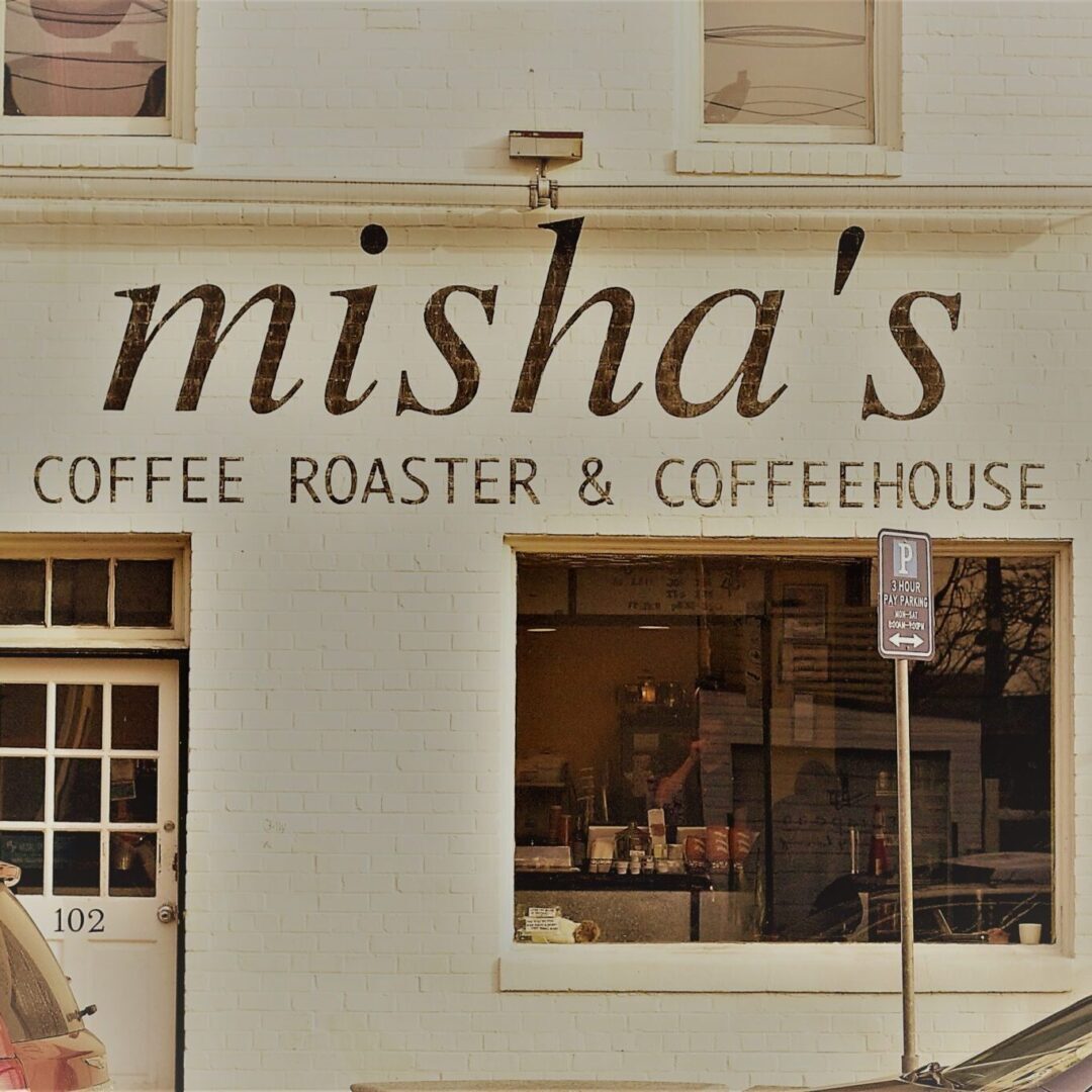 Coffeehouse exterior with large sign