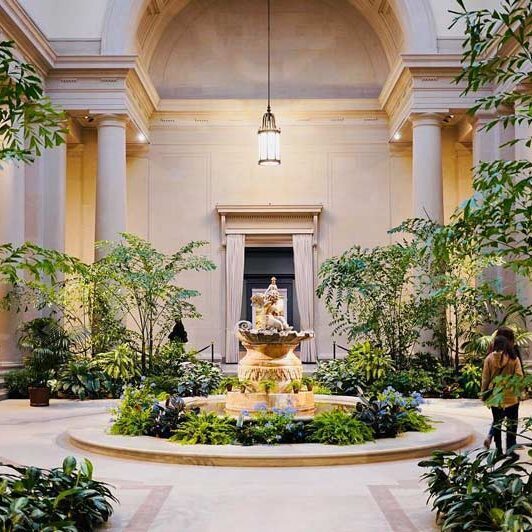 Indoor garden with central fountain