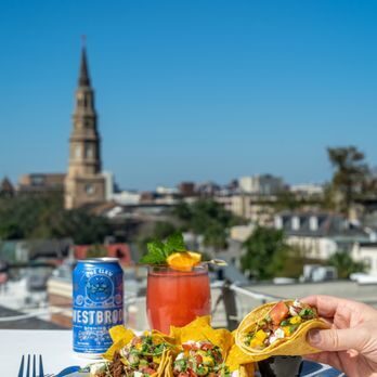 Tacos and drinks on rooftop